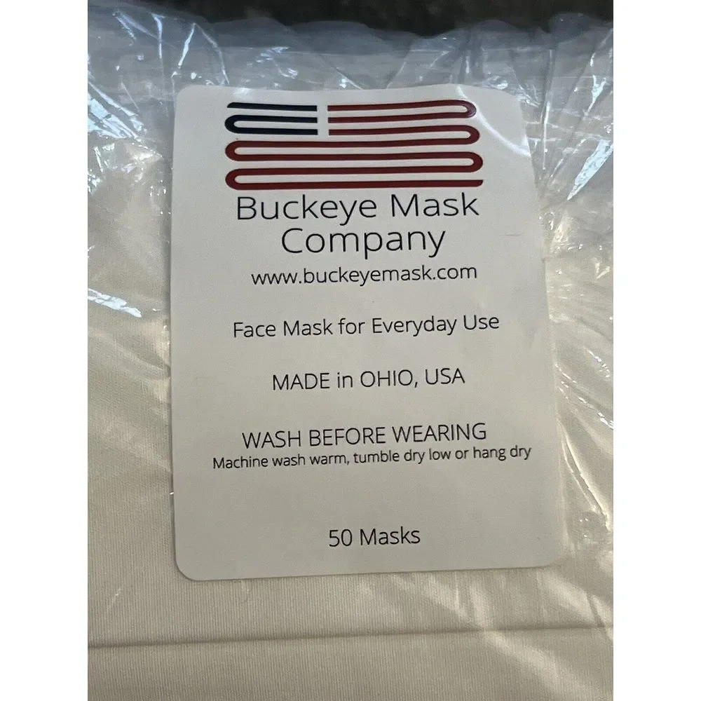 (50PACK)Buckeye Mask Company Washable Cotton Facial‎ Coverings WHITE